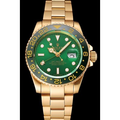 Imitation Swiss Rolex GMT Master II Green Dial And Bezel Gold Case And Bracelet 1453750