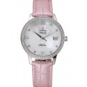 1:1 Omega DeVille Prestige Co-Axial Diamond Silver Case Mother-Of-Pearl Dial Pink Leather Strap