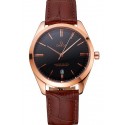 AAA Omega Tresor Master Co-Axial Black Dial Rose Gold Case Brown Leather Strap