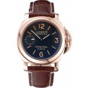 Best Quality Copy Panerai Luminor Marina 8 Days Black Dial Rose Gold Case Brown Leather Strap