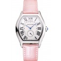 Cartier Tortue Large Date White Dial Stainless Steel Case Pink Leather Strap