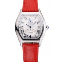 Cartier Tortue Perpetual Calendar White Dial Stainless Steel Case Red Leather Strap