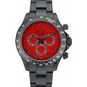 Copy Rolex Daytona Black Ion Plated Tachymeter Black Stainless Steel Strap Red Dial 80248