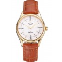 Fake High Quality Swiss Rolex Cellini White Dial Roman Numerals Gold Case Light Brown Leather Strap