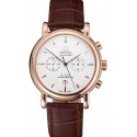 Knockoff Omega Seamaster Vintage Chronograph White Dial Rose Gold Case Brown Leather Strap