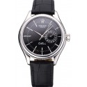 Luxury Copy Rolex Cellini Black Dial Stainless Steel Case Black Leather Bracelet 622724