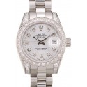 Luxury Imitation Rolex DateJust Brushed Stainless Steel Diamond Plated Case White Dial Diamond Plated Bezel