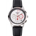Luxury Longines Column Wheel White Dial Silver Stainless Steel Case Black Leather Strap