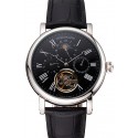 Patek Philippe Grand Complications Moonphase Perpetual Calendar Tourbillon Black Dial Stainless Steel Case Black Leather Strap