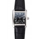 Replica Cartier Tank MC Stainless Steel Case Black Dial Black Leather Strap 622174