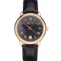 Replica Piaget Swiss Traditional Black Dial Black Leather Strap 7628