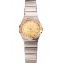 Replica Swiss Lady Omega Constellation Crystal Encrusted Bezel Golden Dial 80293