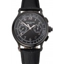 Replica Top Swiss Patek Philippe Split Seconds Chronograph Black Dial Black Case Black Leather Strap