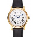 Swiss Cartier Rotonde Annual Calendar White Dial Gold Case Black Leather Strap