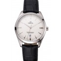 Top Imitation Omega Tresor Master Co-Axial White Dial Stainless Steel Case Black Leather Strap