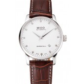1:1 Swiss Mido Baroncelli White Dial Stainless Steel Case Brown Leather Strap 1453840