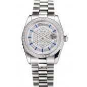 1:1 Swiss Rolex Day Date Diamond Pave Dial And Bezel Stainless Steel Case And Bracelet