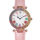 AAA Franck Muller Double Mistery 4 Saisons White Dial Rose Gold Case Light Pink Leather Strap