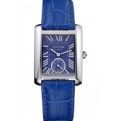 Cartier Tank MC Stainless Steel Case Blue Dial Blue Leather Strap 622178