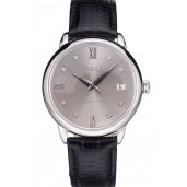 Cheap Piaget Swiss Traditional Grey Dial Black Leather Strap 7627