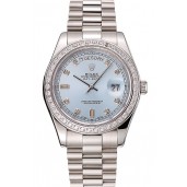 Fake Fashion Swiss Rolex Day-Date Ice Blue Dial Diamond Case Diamond Numerals Stainless Steel Bracelet 1453963