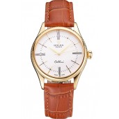 Fake High Quality Swiss Rolex Cellini White Dial Roman Numerals Gold Case Light Brown Leather Strap