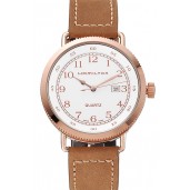 Hamilton Navy Pioneer White Dial Rose Gold Case Light Brown Leather Strap
