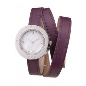 Hermes Classic MOP Dial Purple Elongated Leather Strap