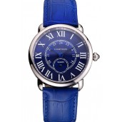 Imitation Cartier Ronde Louis Cartier Blue Dial Stainless Steel Case Blue Leather Strap