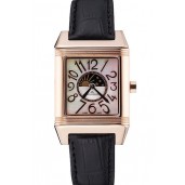 Jaeger le Coultre Reverso Squadro Lady Black Leather Strap Pearl Dial 41966