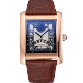 Knockoff AAA Cartier Tank Black Dial Rose Gold Case Brown Leather Strap 622765
