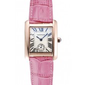 Knockoff Cartier Tank MC Gold Case White Dial Pink Leather Strap 622176