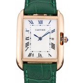 Replica Cartier Tank Anglaise 30mm White Dial Gold Case Green Leather Bracelet