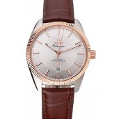 Replica Omega Globemaster Silver Dial Rose Gold Bezel Stainless Steel Case Brown Leather Strap