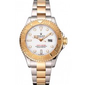 Replica Rolex Yacht-Master White Dial Gold Bezel Stainless Steel Case Two Tone Bracelet