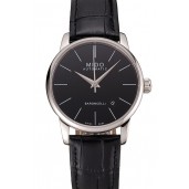 Swiss Mido Baroncelli Black Dial Stainless Steel Case Black Leather Strap 1453839