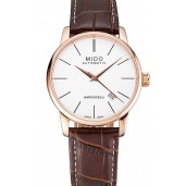 Swiss Mido Baroncelli White Dial Rose Gold Case Brown Leather Strap 1453838