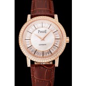 Swiss Piaget Altiplano Diamond Set Rose Gold Case And Pearl Dial Brown Leather Strap 1453744