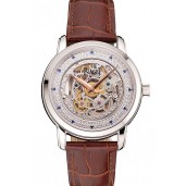 Swiss Piaget Altiplano Skeleton Dial With Diamonds Stainless Steel Case Brown Leather Strap