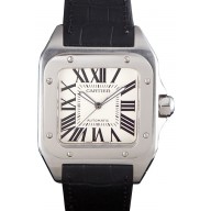 AAA Imitation Swiss Cartier Santos Stainless Steel Bezel with Black Leather Strap 621524