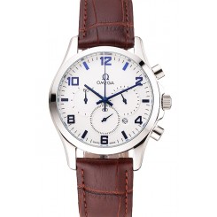 2016 Omega Chronograph White Dial Blue Numerals Stainless Steel Case Brown Leather Strap