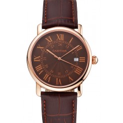AAA Cartier Ronde Solo Brown Dial Rose Gold Case Brown Leather Strap