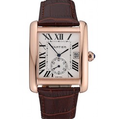 AAA Cartier Tank MC White Dial Gold Case Brown Leather Strap 622578