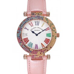 AAA Franck Muller Double Mistery 4 Saisons White Dial Rose Gold Case Light Pink Leather Strap