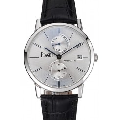 AAA Imitation Piaget Altiplano Date Silver Dial Stainless Steel Case Black Leather Strap