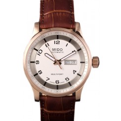 AAAAA Mido Multifort Brown Croco Leather Strap White-Silver Dial 80300