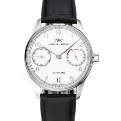 Best Quality Swiss IWC Portuguese White Dial Silver Numerals Silver Case Black Leather Bracelet 1453912