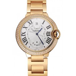Best Swiss Cartier Ballon Bleu Two Timezone White Dial Diamond Case Gold Bracelet 1453872