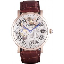 Cartier Luxury Skeleton Watch with Rose Gold Bezel and Brown Leather Band 621557 Watch