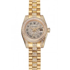 Cheap Imitation Swiss Rolex DayJust Diamond Pave Dial Gold Diamond Bracelet 1453955